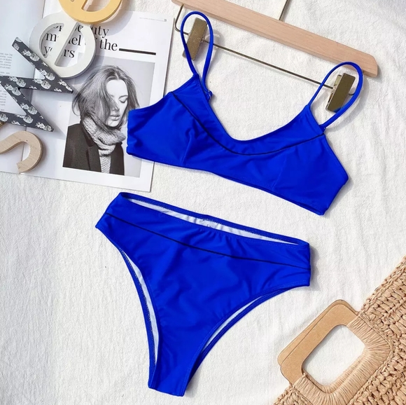 New Blue Bralette Top High Waist High Leg Bikini - Picture 3 of 6